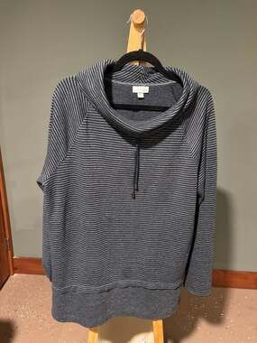 J. Jill Relaxed Waffle-Knit Cowl-Neck Striped Pullover Tunic Sweater